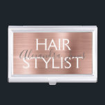 Pink & Rose Gold Brushed Metal Hair Stylist Business Card Holder<br><div class="desc">Pink & Rose Gold Faux Brushed Metal Hair Stylist Minimalist Business Card Holder. Pink & Rose Gold Brushed Metal Foil Hair Stylist Business Card Holder is perfect for a Hair Stylist or Beauty Professional.</div>