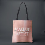 Pink & Rose Gold Brushed Metal Makeup Artist Tote Bag<br><div class="desc">Blush Pink - Rose Gold Foil Makeup Artist beauty supplies salon bag. The business contact name and profession can be changed to be used for any type of business. Please contact the designer for additional matching items.</div>