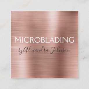 Pink & Rose Gold Brushed Metal Microblading Square Business Card
