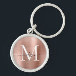 Pink Rose Gold Brushed Metal Monogram Girly Script Keychain<br><div class="desc">Pink Rose Gold Brushed Metal Girly Script Monogram Keychain</div>