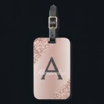 Pink Rose Gold Brushed Metal Script Monogram Cute Luggage Tag<br><div class="desc">Rose Gold - Blush Pink Brushed Metal Foil and Sparkle Glitter Monogram Name and Initial Luggage Tag for a Bridal Shower,  Wedding Honeymoon or Bachelorette Party. This bag tag is perfect for Back to School,  Work,  or Travelling.</div>