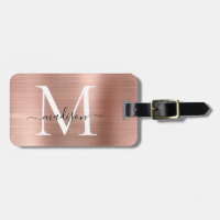 Pink Rose Gold Brushed Metal Script Monogram Cute
