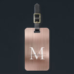 Pink Rose Gold Brushed Metal Script Monogram Glam Luggage Tag<br><div class="desc">Pink Rose Gold Brushed Metal Script Monogram Cute Bag Tag</div>