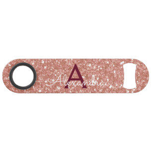 Pink Rose Gold Burgundy Glitter & Sparkle Monogram Bar Key