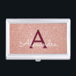 Pink Rose Gold Burgundy Glitter Sparkle Monogram Business Card Holder<br><div class="desc">Blush Pink Rose Gold and Burgundy Faux Glitter and Sparkle Elegant Monogram Business Card Holder. This Business Card Holder can be customized to include your initial and first name.</div>