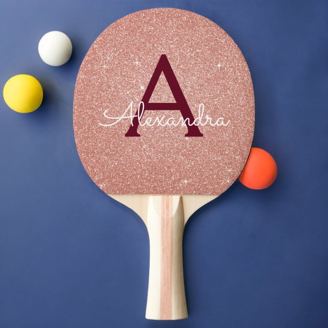 Pink Rose Gold Burgundy Glitter Sparkle Monogram Ping Pong Paddle (Creator Uploaded)