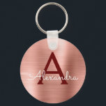 Pink Rose Gold Burgundy Stainless Steel Monogram Keychain<br><div class="desc">Blush Pink - Rose Gold and Burgundy Faux Stainless Steel Metallic Elegant Keychain. These Keychains can be customized to include your initial and first name. These key chains make great birthday,  bridal shower or bachelorette party favours.</div>