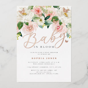 Pink Rose Gold Butterfly Bloom Girls Baby Shower 