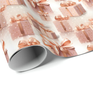 Pink & Rose Gold Christmas Gift Whimsical Festive Wrapping Paper