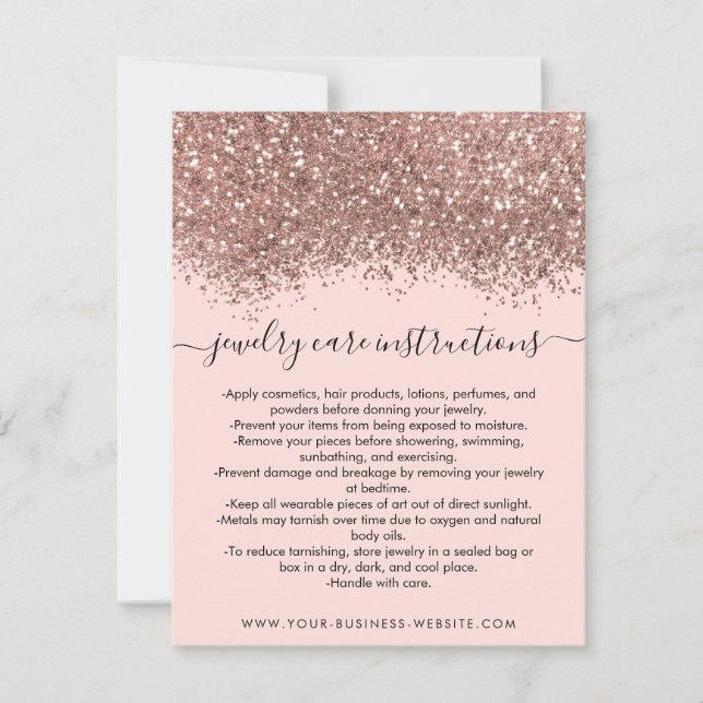 Pink Rose Gold Confetti Glitter Jewellery Care Car Card (Front)