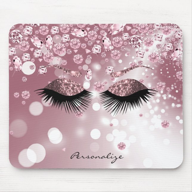 Pink Rose Gold Diamond and Rose Gold Glitter Eyes Mouse Pad (Front)