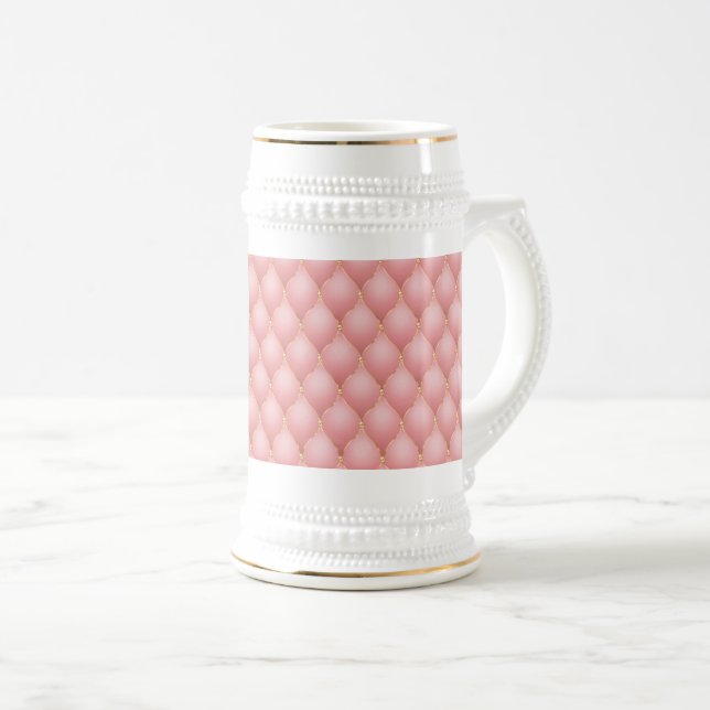 Pink Rose Gold Diamond Tufted Beer Stein (Front Right)