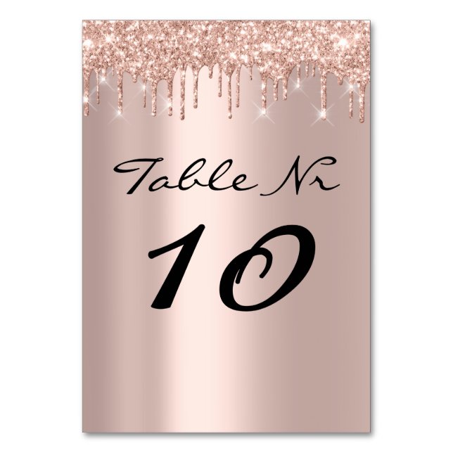 Pink Rose Gold Drips Spark Blush Simply Table Number (Back)