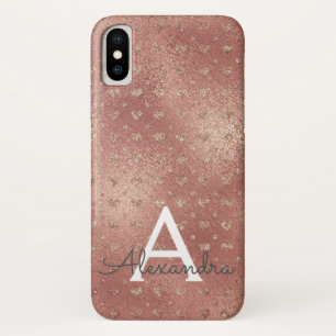 Pink Rose Gold Elegant Heart Pattern Monogram iPhone X Case