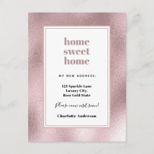 Pink rose gold elegant home sweet home moving announcement postcard