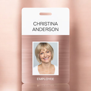 Pink Rose Gold Employee - Name Photo Corporate Badge
