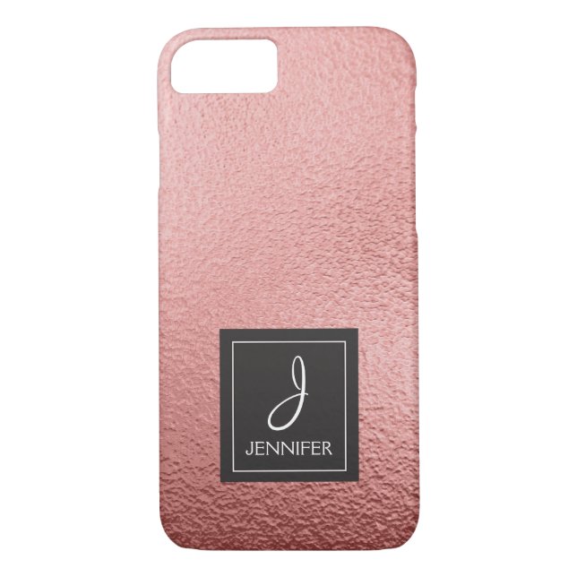 Pink Rose Gold Faux Foil Monogram Case-Mate iPhone Case (Back)