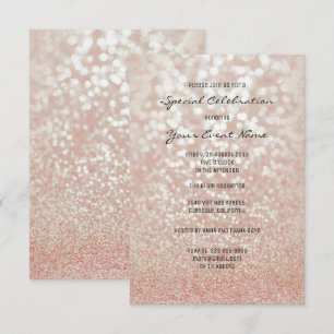 Pink Rose Gold Faux Glitter Silver Minimal Formal Invitation