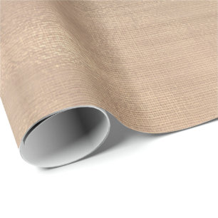 Pink Rose Gold Faux Sepia Linen Mesh Metallic Wrapping Paper