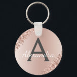 Pink Rose Gold Faux Stainless Steel Monogram Keychain<br><div class="desc">Pink Rose Gold Faux Stainless Steel Metallic and Sparkle Glitter Elegant Keychain. These Keychains can be customized to include your initial and first name. These key chains make great birthday,  bridal shower or bachelorette party favours.</div>