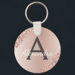 Pink Rose Gold Faux Stainless Steel Monogram Keychain<br><div class="desc">Pink Rose Gold Faux Stainless Steel Metallic and Sparkle Glitter Elegant Keychain. These Keychains can be customized to include your initial and first name. These key chains make great birthday, bridal shower or bachelorette party favours.</div>
