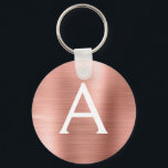 Pink Rose Gold Faux Stainless Steel Monogram Keychain<br><div class="desc">Pink Rose Gold Faux Stainless Steel Metallic Elegant Keychain. These Keychains can be customized to include your initial and first name. These key chains make great birthday,  bridal shower or bachelorette party favours.</div>