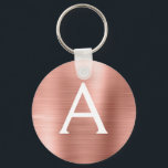 Pink Rose Gold Faux Stainless Steel Monogram Keychain<br><div class="desc">Pink Rose Gold Faux Stainless Steel Metallic Elegant Keychain. These Keychains can be customized to include your initial and first name. These key chains make great birthday,  bridal shower or bachelorette party favours.</div>