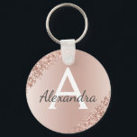 Pink Rose Gold Faux Stainless Steel Monogram Keychain<br><div class="desc">Pink Rose Gold Faux Stainless Steel Metallic and Sparkle Glitter Elegant Keychain. These Keychains can be customized to include your initial and first name. These key chains make great birthday, bridal shower or bachelorette party favours.</div>