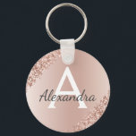 Pink Rose Gold Faux Stainless Steel Monogram Keychain<br><div class="desc">Pink Rose Gold Faux Stainless Steel Metallic and Sparkle Glitter Elegant Keychain. These Keychains can be customized to include your initial and first name. These key chains make great birthday,  bridal shower or bachelorette party favours.</div>