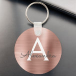 Pink Rose Gold Faux Stainless Steel Monogram Keychain<br><div class="desc">Pink Rose Gold Faux Stainless Steel Metallic Elegant Keychain. These Keychains can be customized to include your initial and first name. These key chains make great birthday,  bridal shower or bachelorette party favours.</div>