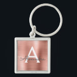 Pink Rose Gold Faux Stainless Steel Monogram Keychain<br><div class="desc">Pink Rose Gold Faux Stainless Steel Metallic Elegant Keychain. These Keychains can be customized to include your initial and first name. These key chains make great birthday,  bridal shower or bachelorette party favours.</div>