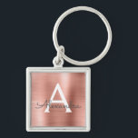 Pink Rose Gold Faux Stainless Steel Monogram Keychain<br><div class="desc">Pink Rose Gold Faux Stainless Steel Metallic Elegant Keychain. These Keychains can be customized to include your initial and first name. These key chains make great birthday,  bridal shower or bachelorette party favours.</div>