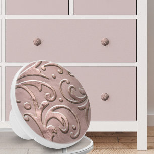 Pink Rose Gold Flourish Ceramic Knob