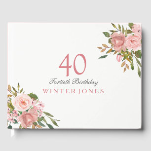 Pink Rose Gold Flowers 40th Birthday Party Guest Book