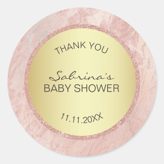 Pink Rose Gold Foil Glitter Baby Shower - Girl Classic Round Sticker (Front)