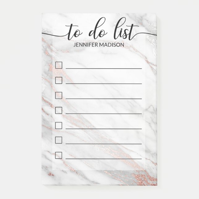 Pink Rose Gold Foil Marble Checkboxes TO DO LIST Post-it Notes (Front)