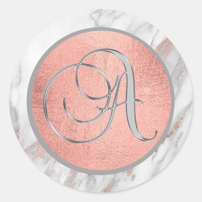 PINK ROSE Gold FOIL Marble Monogram LETTER 'A' Classic Round Sticker (Front)