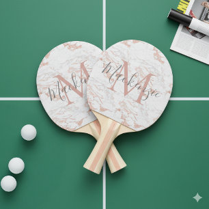 Pink Rose Gold Foil Marble Monogram Ping Pong Paddle