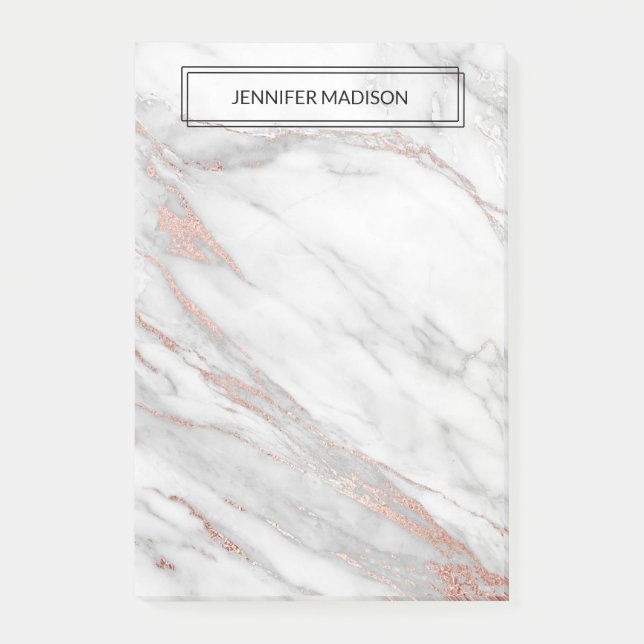 Pink Rose Gold Foil Marble Note Pad | Add NAME (Front)