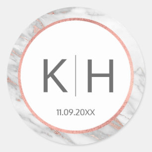 PINK ROSE Gold FOIL Marble Wedding Monogram Seals
