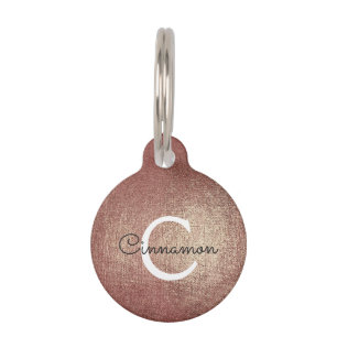 Pink Rose Gold Foil Metallic Monogram Name Pet Tag