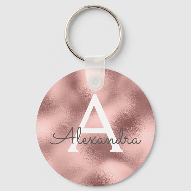 Pink Rose Gold Foil & Sparkle Monogram Keychain (Front)