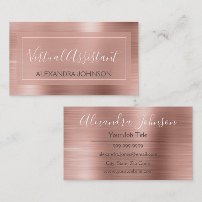 Pink & Rose Gold Foil Virtual Assistant Business Card (Front/Back)