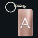 Pink Rose Gold Girly and Chic Monogram Keychain<br><div class="desc">Pink Rose Gold Faux Brushed Metal Metallic Stainless Steel Elegant Keychain. These Keychains can be customized to include your initial and first name and are a perfect Wedding bridal shower,  bachelorette party or birthday party favour. If you need additional matching items,  please contact the designer.</div>