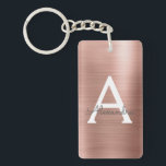 Pink Rose Gold Girly and Chic Monogram Keychain<br><div class="desc">Pink Rose Gold Faux Brushed Metal Metallic Stainless Steel Elegant Keychain. These Keychains can be customized to include your initial and first name and are a perfect Wedding bridal shower,  bachelorette party or birthday party favour. If you need additional matching items,  please contact the designer.</div>