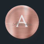Pink Rose Gold Girly Metallic Monogram Birthday Paper Plate<br><div class="desc">Blush Pink Rose Gold Faux Girly Stainless Steel Foil Elegant Birthday Monogram Name Party Plates are perfect for a wedding,  bridal shower,  bachelortte party,  or sweet 16 elegant and modern birthday party. These Birthday Party Plates can be customized to include your initial and first name.</div>