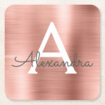 Pink Rose Gold Girly Metallic Monogram Birthday Square Paper Coaster<br><div class="desc">Pink Rose Gold Faux Stainless Steel Foil Girly Elegant Monogram Name Birthday Party Coasters. These Birthday Party Coasters can be customized to include your initial and first name.</div>