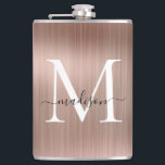 Pink Rose Gold Girly Monogram Brushed Steel Metal Hip Flask<br><div class="desc">Pink Rose Gold Girly Monogram Brushed Steel Metal Flask</div>