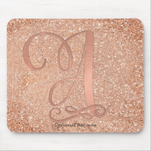 Pink Rose Gold Glam Initial Name Letter A Custom Mouse Pad