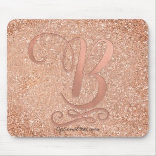 Pink Rose Gold Glam Initial Name Letter B Custom Mouse Pad